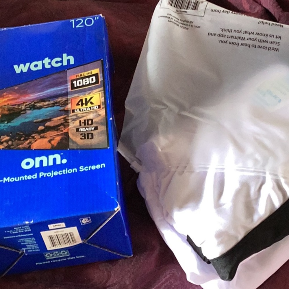 ONN.  Wall mounted projection screen 120 inches.